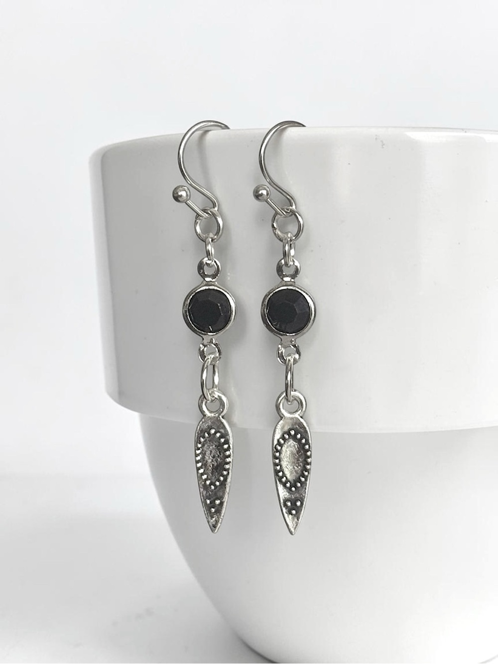 5 For $25💫Long Silver Black Gem Dangle Earrings - Elegant Women's Jewelry